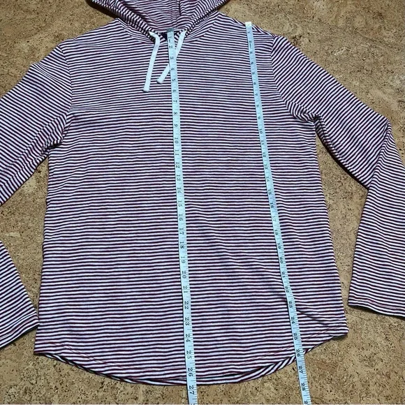 Vince Men’s Slub 100% Cotton Stripe Popover Hoodie Top In Red & White Sz M